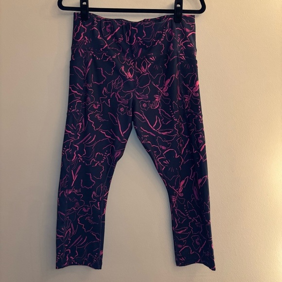 AVIA Women’s High-Waisted Leggings – Pink & Navy Floral Size L - Picture 1 of 7